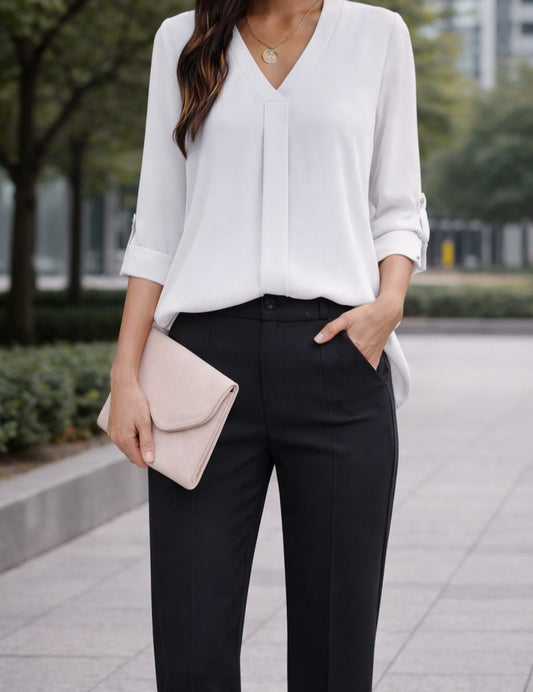 Blusa cuello V y manga 3/4