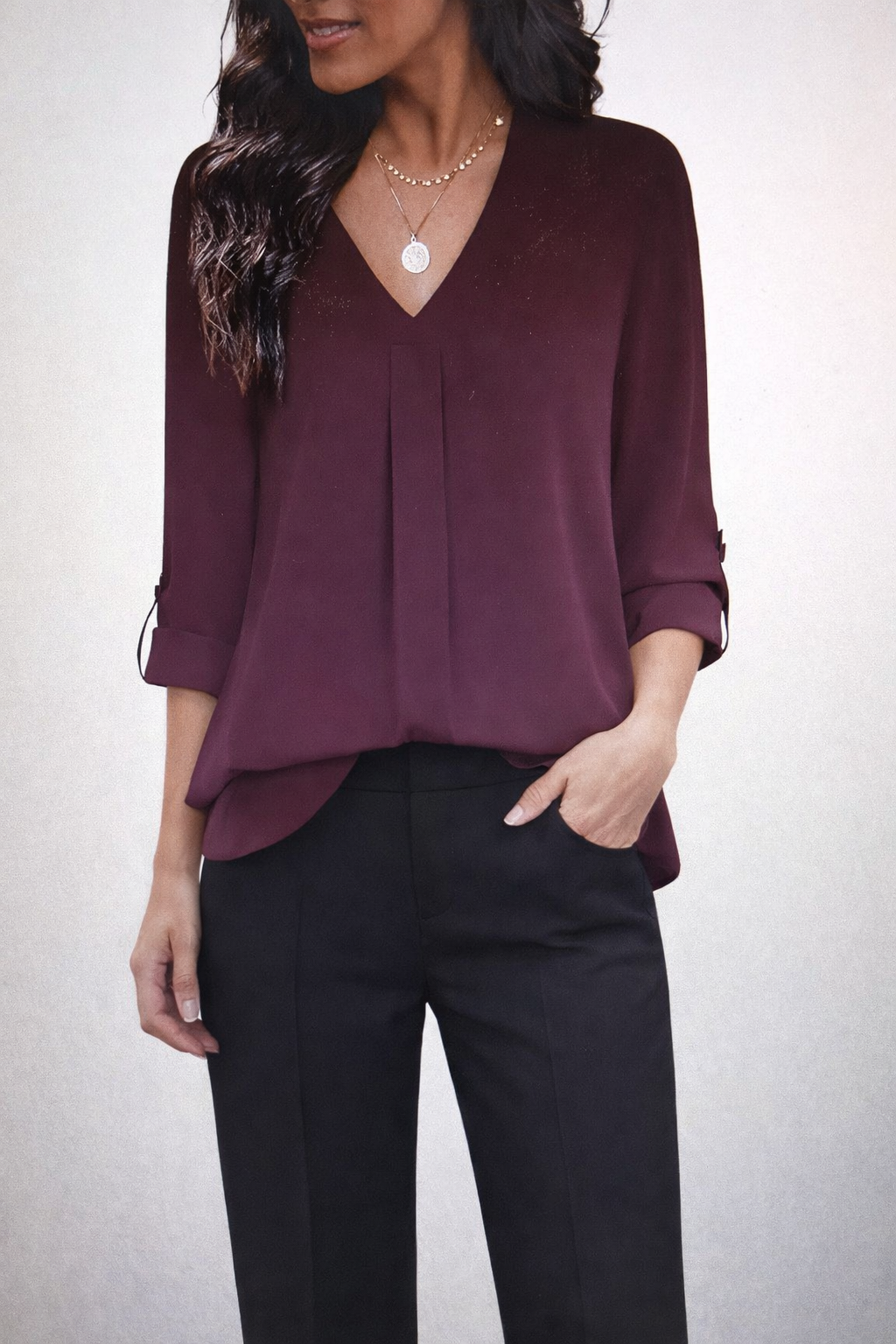 Blusa cuello V y manga 3/4